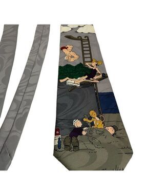 Vintage 1995 Popeye Necktie Tie O/S Grey Olive Oil Novel Ties Cool Fun Cartoon